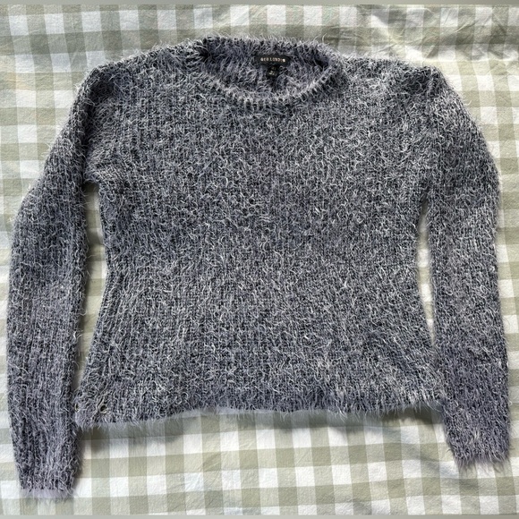 Grey Crop Fuzzy Sweater, Grommet Detail - Picture 4 of 5